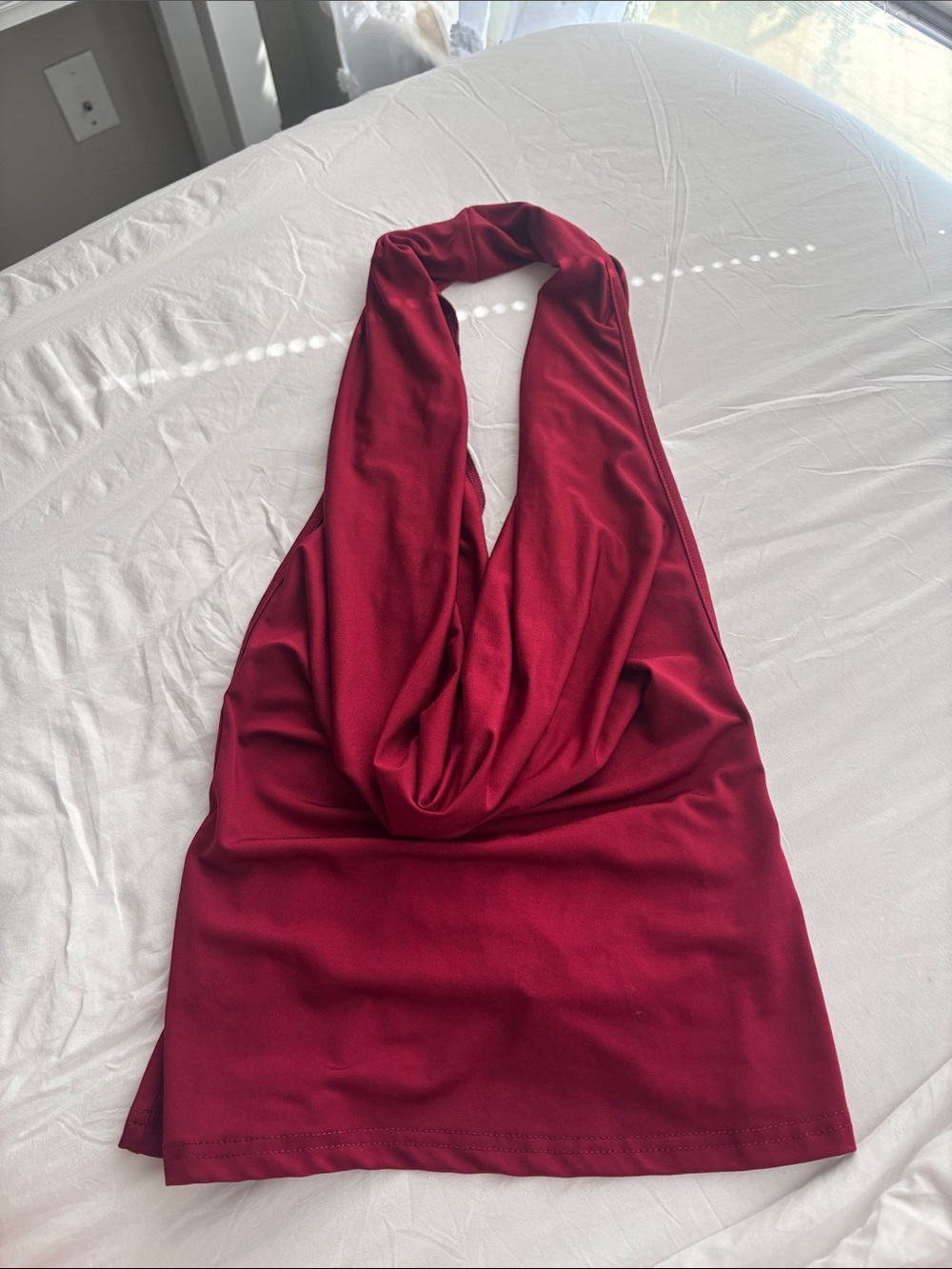Backless Cowl Halter Dress - Burgundy